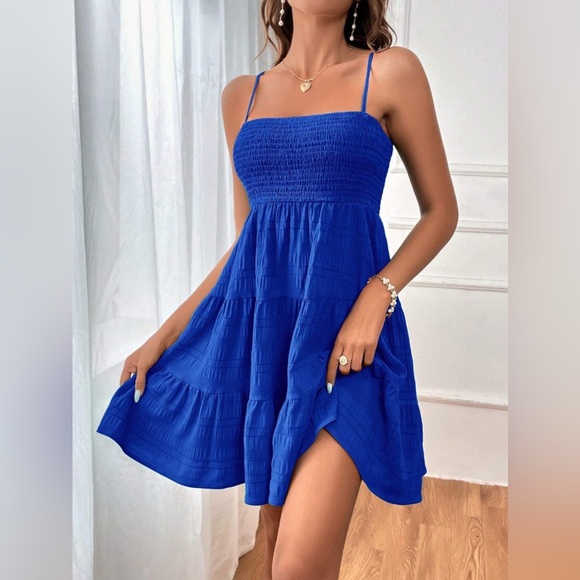 Dresses & Skirts - Smocked Tiered Sleeveless Mini Dress royal blue